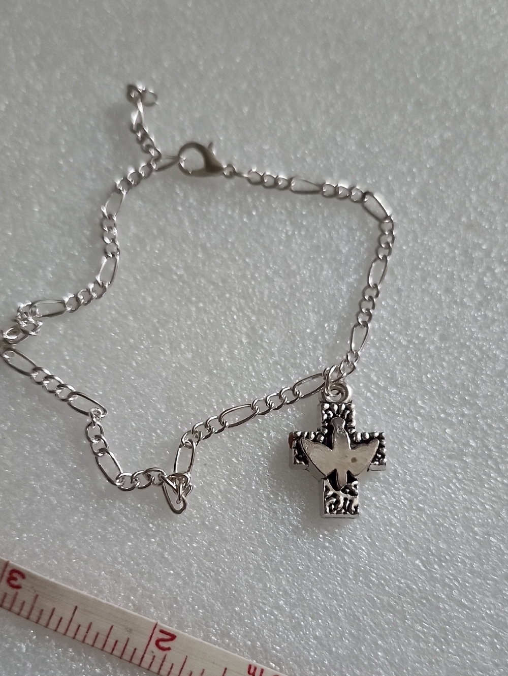 Hand Crafted Silver-Tone Cross Bracelet / Anklet with Dove Accent